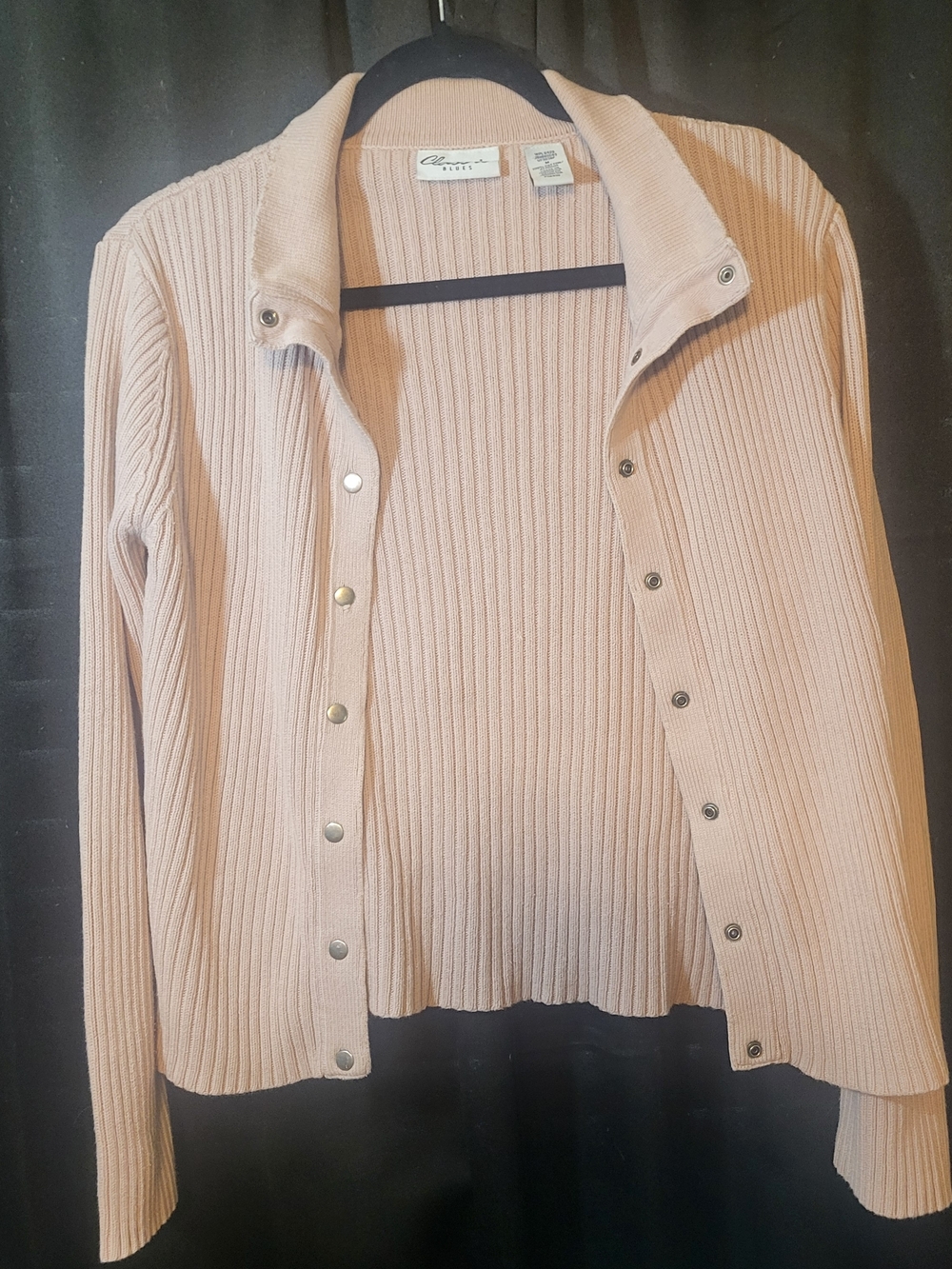 Ribbed Snap-Front Cardigan in Blush Pink